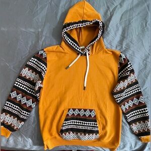 ALPACA Wool Blend Tribal Pattern Orange Hoodie from Ecuador- Men’s XL
